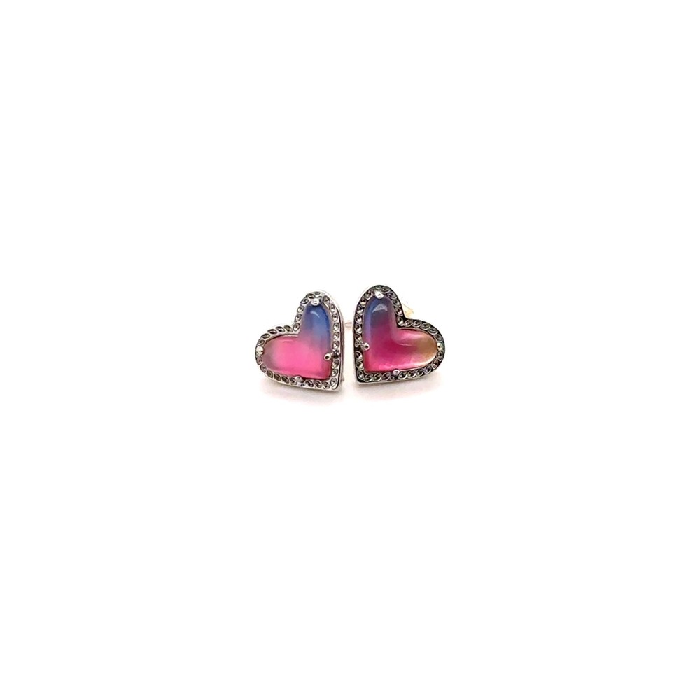 Kendra Scott Ari Heart Stud Earrings Pink Blue Ombre Silver Filigree Studs